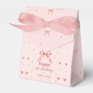 Dusty Rose Bow First Birthday Design Favour Box