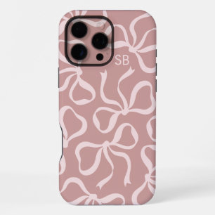 Dusty Rose Bow Monogram iPhone 16 Pro Max Case