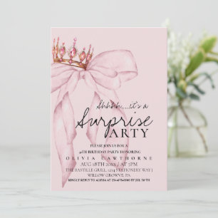 Dusty Rose Bow Surprise Birthday Party Invitation