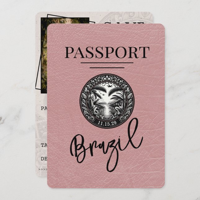 Dusty Rose Brazil Passport Save The Date (Front/Back)
