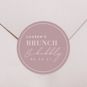 Dusty Rose Bridal Shower Brunch and Bubbly Classic Round Sticker