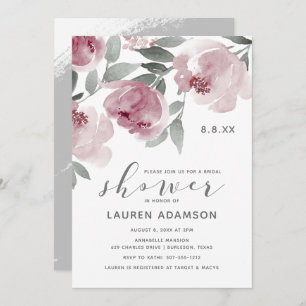 Dusty Rose Bridal Shower Soft Watercolor Invitation