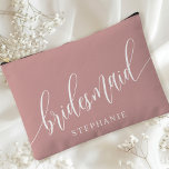 Dusty Rose Bridesmaid Modern Calligraphy Accessory Pouch<br><div class="desc">Celebrate your bridal party with this elegant dusty rose pink bridesmaid accessory pouch. Featuring modern calligraphy and customisable with your bridesmaid's name, this pouch is both stylish and practical. The soft dusty sage colour and elegant script create a sophisticated look, perfect for holding makeup, toiletries, or other essentials. This personalised...</div>