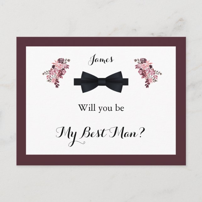 Dusty Rose Burgundy Best Man Request Card (Front)