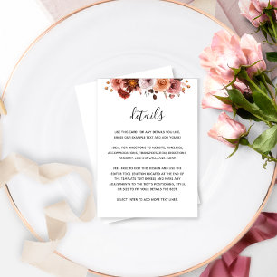 Dusty Rose, Burgundy, Blush Floral Wedding Details Enclosure Card