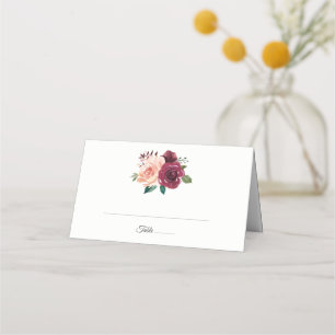 Dusty Rose Burgundy Botanical Fall Floral Wedding Place Card