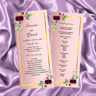 Dusty rose burgundy florals wedding program rack card