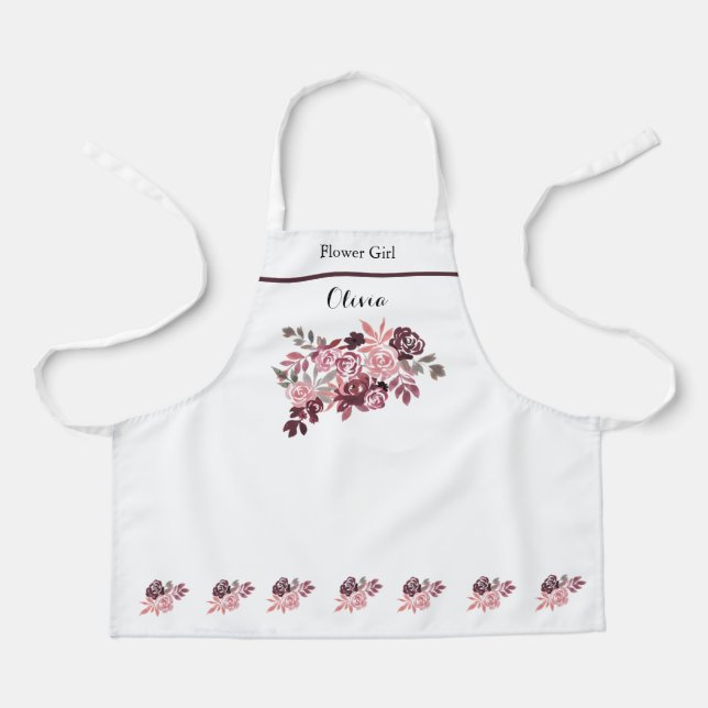 Dusty Rose Burgundy Flower Girl Apron (Front)