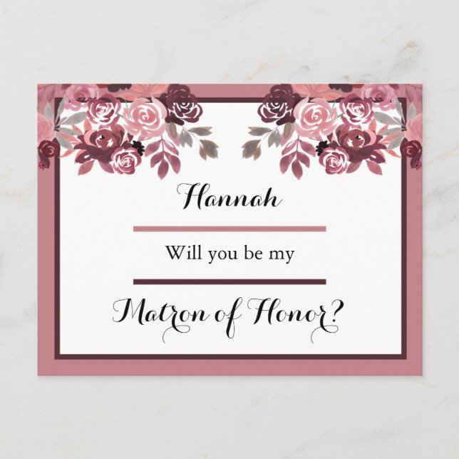 Dusty Rose Burgundy Matron of Honour Request Card (Front)