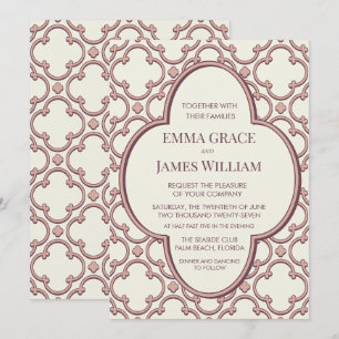 Dusty Rose Burgundy Quatrefoil Wedding Invitation