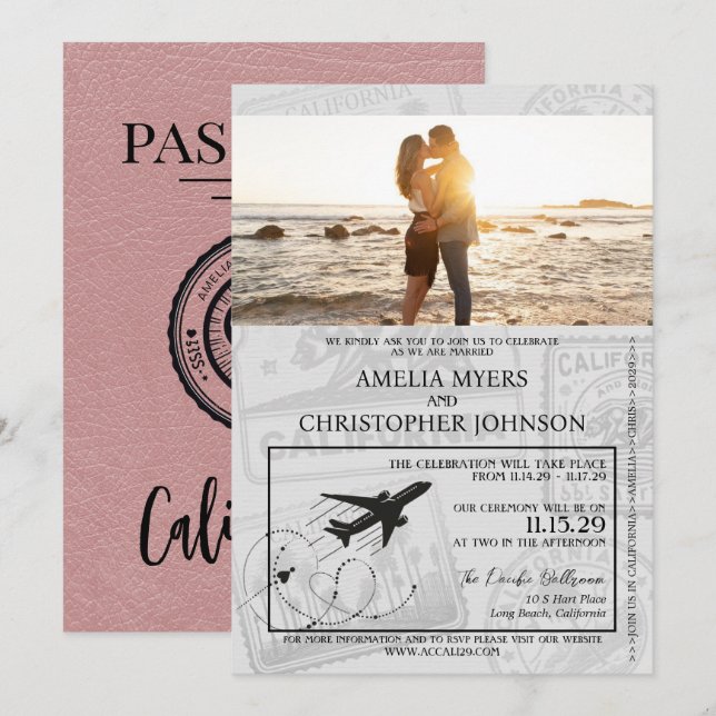 Dusty Rose California Passport Wedding Invitation (Front/Back)