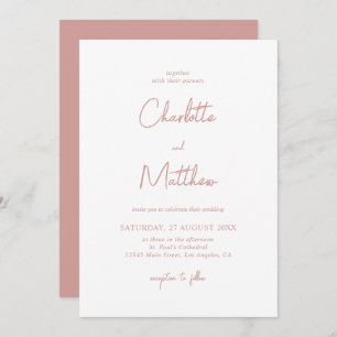Dusty Rose Calligraphy Details on Back Wedding Invitation