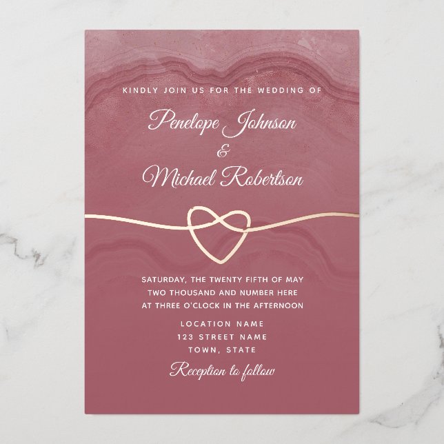 Dusty Rose Calligraphy Wedding Foil Invite (Front)