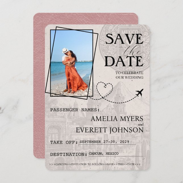 Dusty Rose Cancun Passport Save The Date (Front/Back)