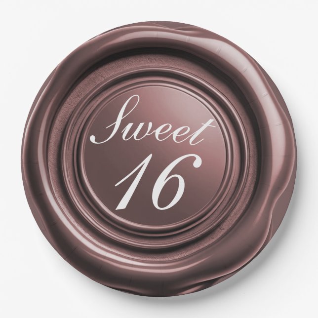 Dusty Rose Candle Wax Seal Drip Sweet 16 Wedding Paper Plate (Front)