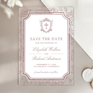 Dusty Rose Catholic Wedding Save the Date Acrylic Invitations