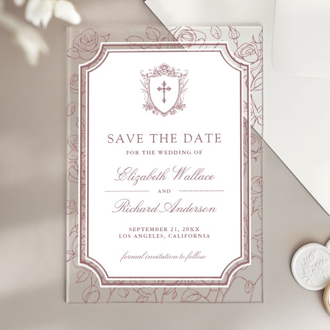 Dusty Rose Catholic Wedding Save the Date Acrylic Invitations (Creator Uploaded)