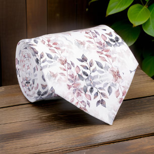 Dusty Rose Charcoal Grey Watercolor Botanical Tie