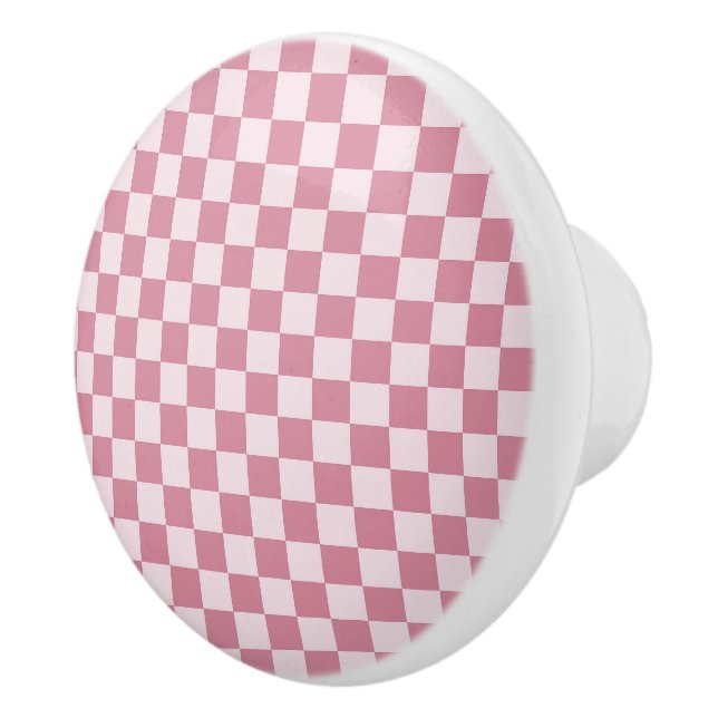 Dusty rose checkerboard pattern ceramic knob (Right)