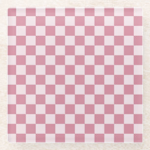 Dusty rose checkerboard pattern glass coaster