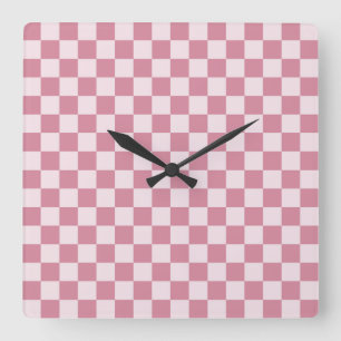 Dusty rose checkerboard pattern square wall clock