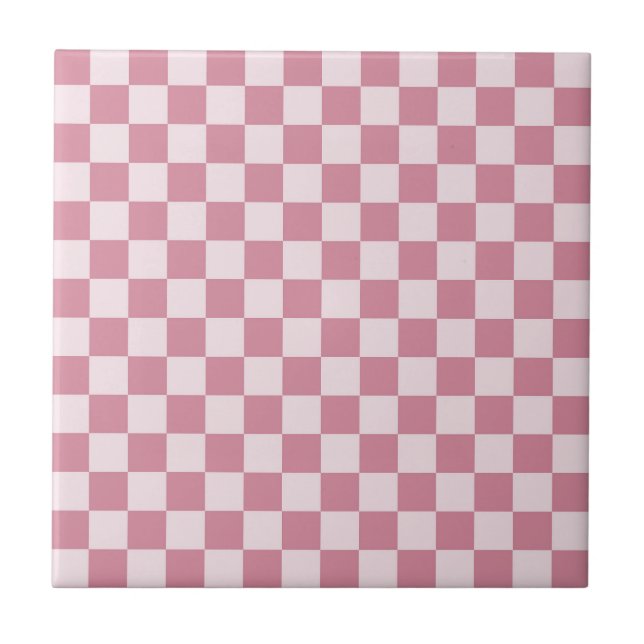 Dusty rose chequerboard pattern ceramic tile (Front)