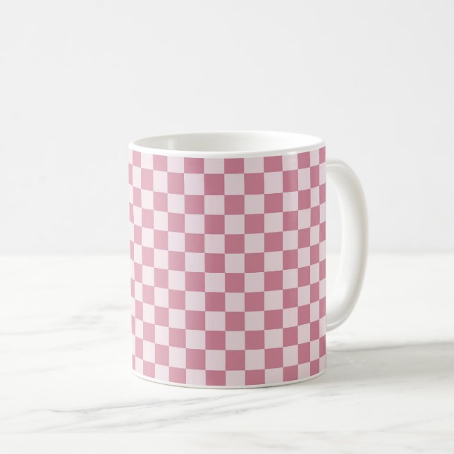 Dusty rose chequerboard pattern coffee mug (Front Right)