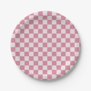 Dusty rose chequerboard pattern paper plate
