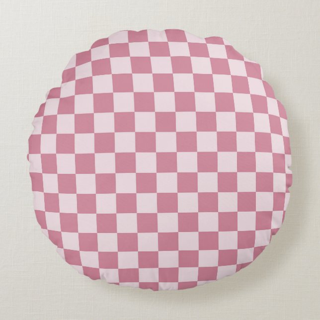 Dusty rose chequerboard pattern round cushion (Front)