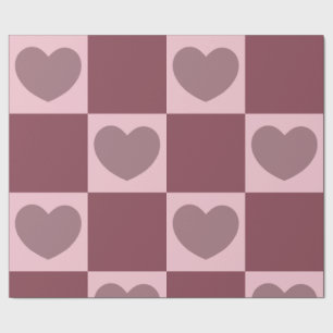 Dusty Rose Chequered Hearts Wrapping Paper