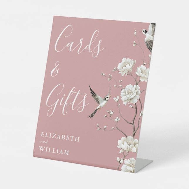 Dusty Rose Chinoiserie Cards And Gifts Wedding Pedestal Sign (Front)