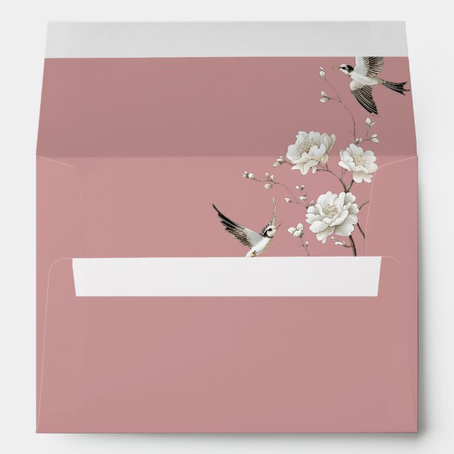 Dusty Rose Chinoiserie Wedding Return Address Envelope (Back (Bottom))