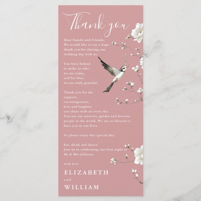 Dusty Rose Chinoiserie Wedding Thank You Card (Front)