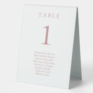 Dusty Rose Classic Table Number with Seating Chart