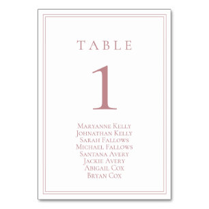 Dusty Rose Classic Table Number with Seating Chart
