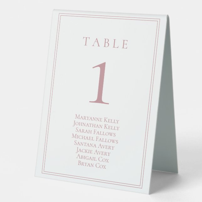 Dusty Rose Classic Table Number with Seating Chart (Front)