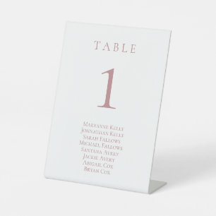 Dusty Rose Classic Table Number with Seating Chart Pedestal Sign