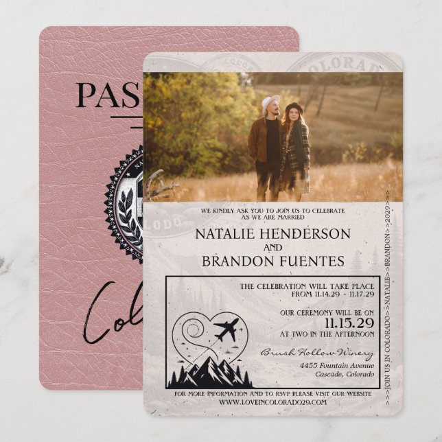 Dusty Rose Colorado Passport Wedding Invitation (Front/Back)