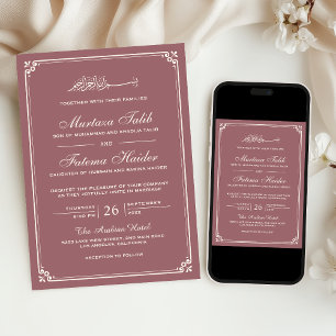 Dusty Rose Cream Border Muslim Wedding Invitation