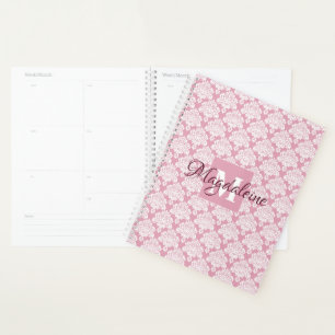 Dusty Rose Damask Planner with Monogram & Name
