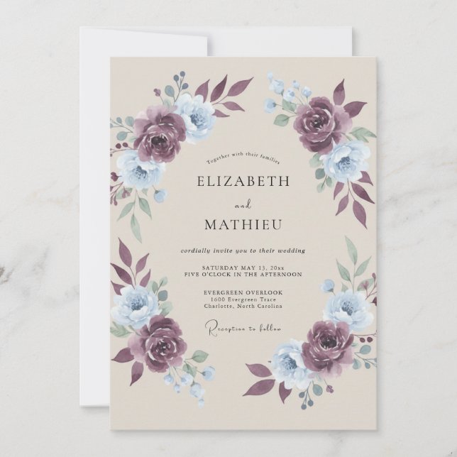 Dusty Rose Delicate Floral Wedding Invitation (Front)