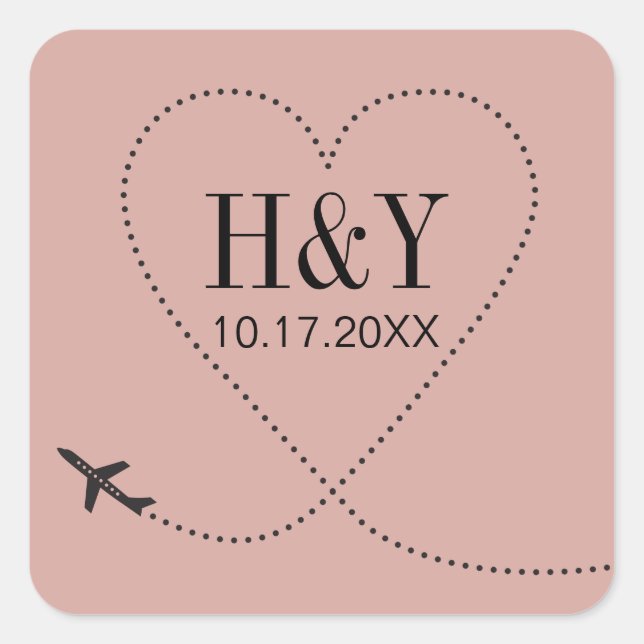 Dusty Rose Destination Aeroplane Travel Monogram Square Sticker (Front)