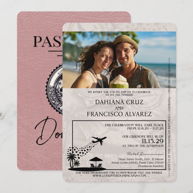 Dusty Rose Dominican Republic Passport Wedding Invitation (Front/Back)