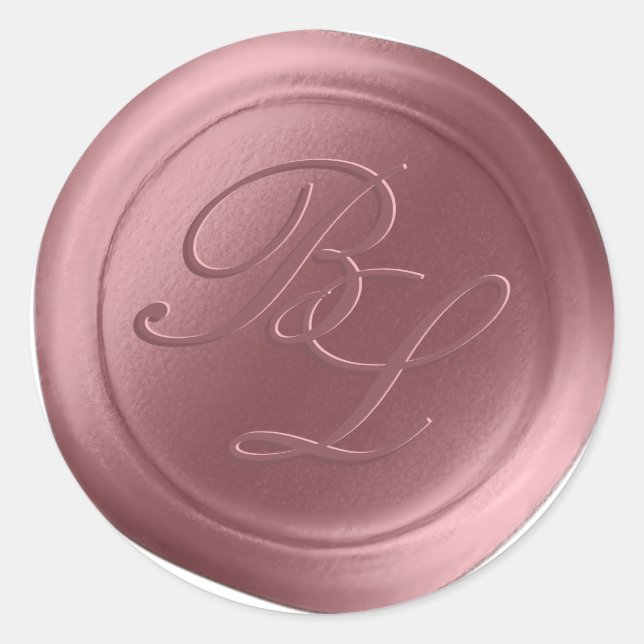 Dusty Rose Double Monogram Faux Wax Seal Stickers (Front)