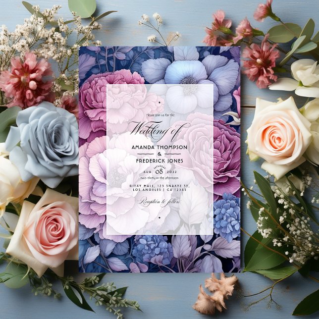 Dusty Rose, Dusty Blue, and Silver Floral Wedding Invitation (Creator Uploaded)