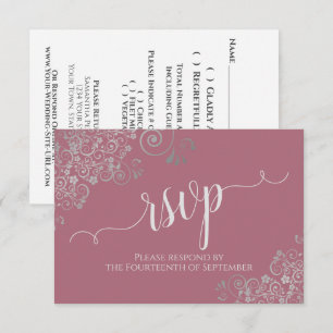 Dusty Rose Elegant Calligraphy Frilly Wedding RSVP Card