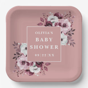 Dusty Rose Elegant Country Floral Baby Shower Paper Plate