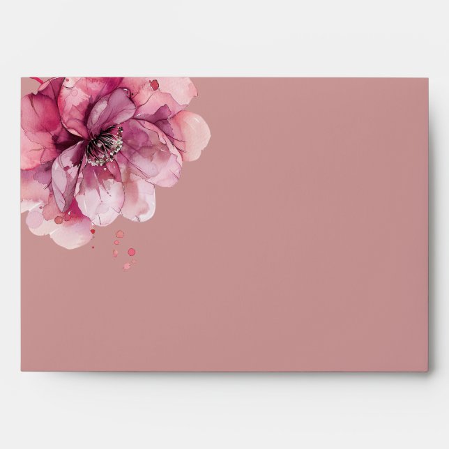 Dusty Rose Elegant Floral Return Address Envelope (Front)