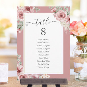 Dusty Rose Elegant Floral Table Number
