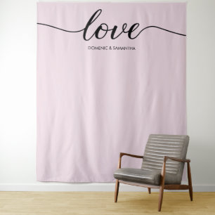 Dusty Rose Elegant Love Script Wedding backdrop Tapestry